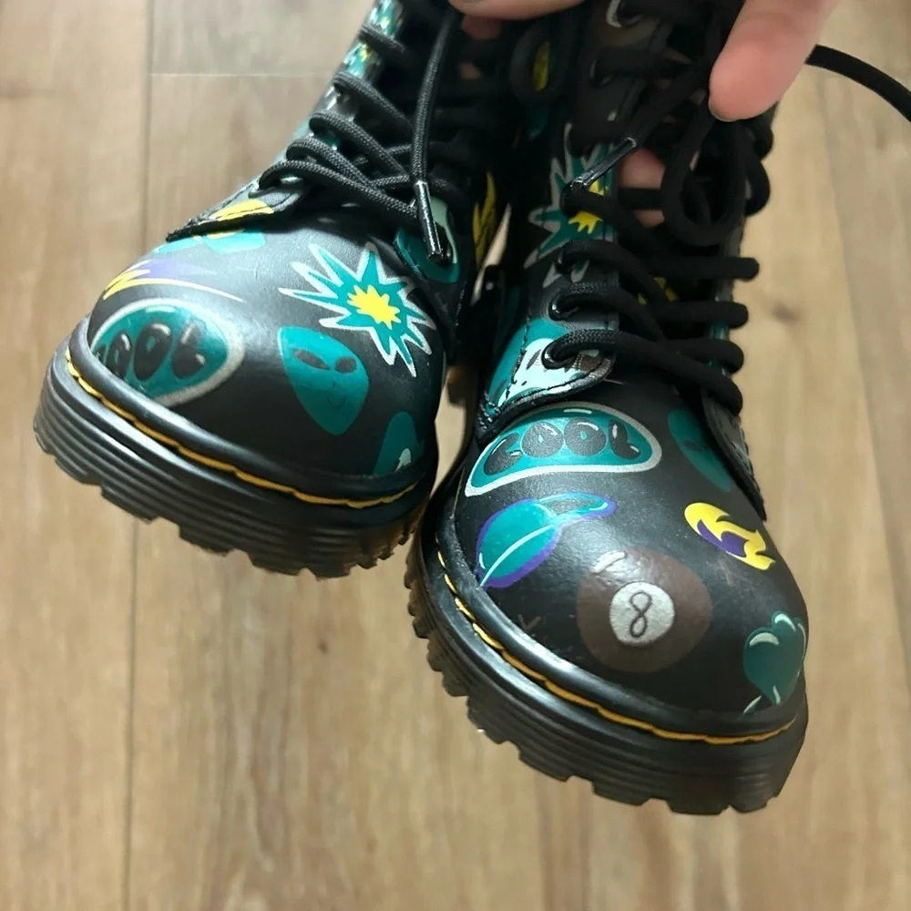 Dr. Martens Toddler 1460 Sticker Print Leather Lace Up Boots SIZE 11